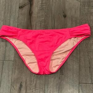 Victoria's Secret Swim Knockout Bikini Bottom Medium Neon Coral Ruched Side